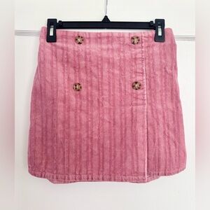 Pink Corduroy Button-Front Mini Skirt